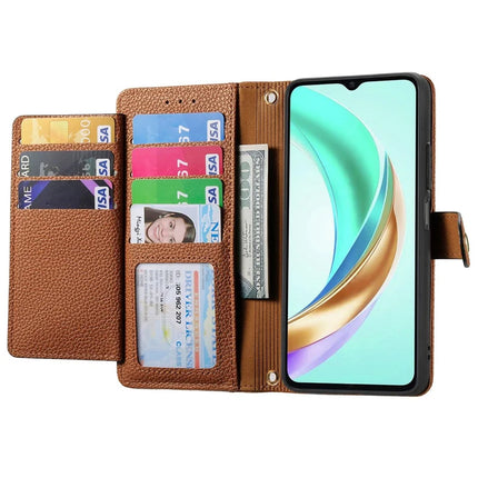 For Honor X6b 4G Case RFID Blocking Zipper Pocket Leather Wallet Phone Cover