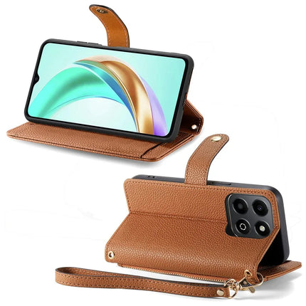 For Honor X6b 4G Case RFID Blocking Zipper Pocket Leather Wallet Phone Cover