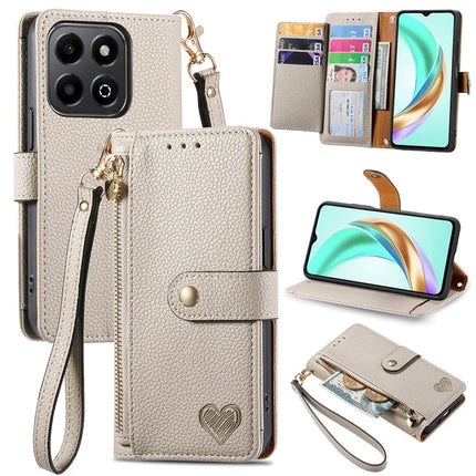 For Honor X6b 4G Case RFID Blocking Zipper Pocket Leather Wallet Phone Cover - Grey