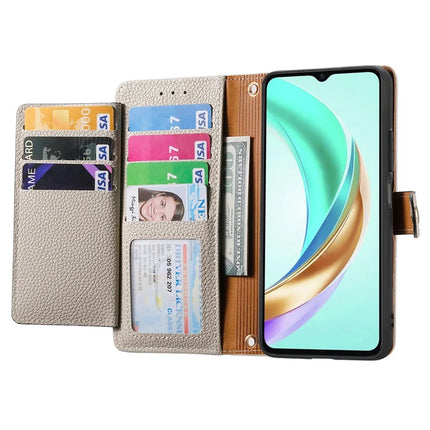 For Honor X6b 4G Case RFID Blocking Zipper Pocket Leather Wallet Phone Cover