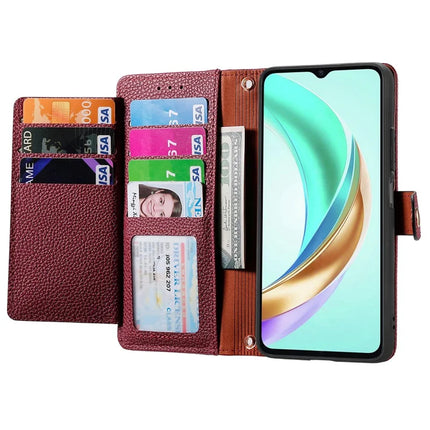 For Honor X6b 4G Case RFID Blocking Zipper Pocket Leather Wallet Phone Cover