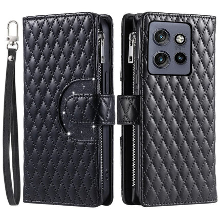 Style 012 for Motorola Edge 50 Neo 5G / Moto S50 5G / Thinkphone 25 5G Case Zipper Pocket Glitter Leather Phone Cover - Black