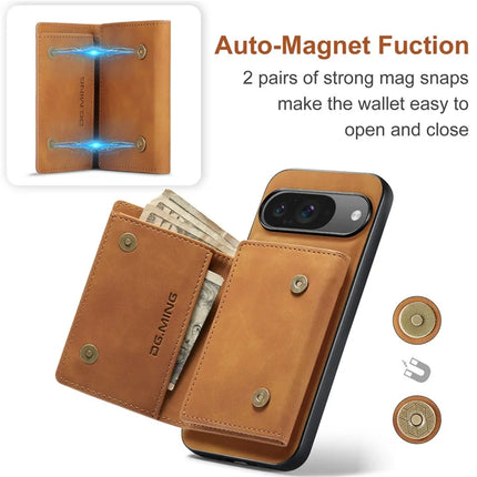 DG.MING M1 Series for Google Pixel 9 Pro / Pixel 9 Case Kickstand PU Phone Cover with Detachable Wallet