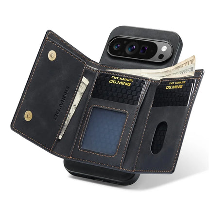 DG.MING M1 Series for Google Pixel 9 Pro XL Case Kickstand PU Phone Cover with Detachable Wallet