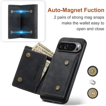 DG.MING M1 Series for Google Pixel 9 Pro XL Case Kickstand PU Phone Cover with Detachable Wallet