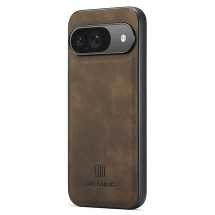 DG.MING For Google Pixel 9 Pro / Pixel 9 Case PU Leather Covered PC+TPU Hybrid Phone Shell - Coffee