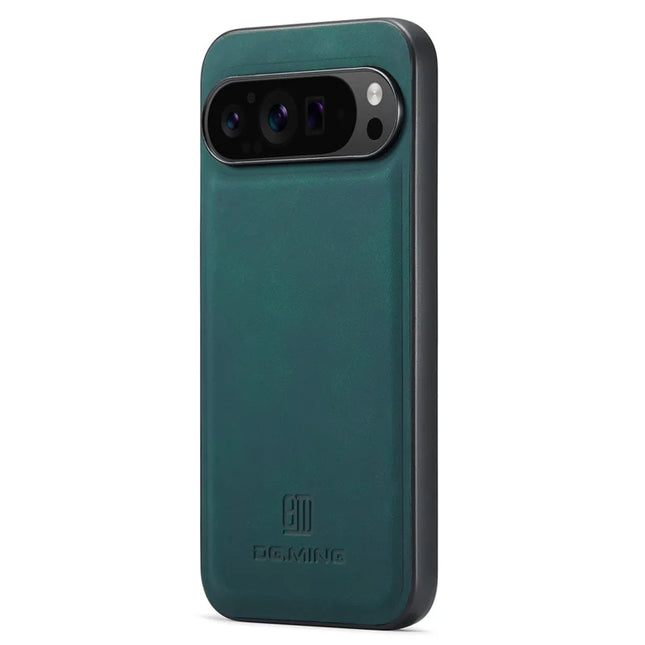 DG.MING For Google Pixel 9 Pro XL Case PU Leather Covered PC+TPU Hybrid Phone Shell - Green