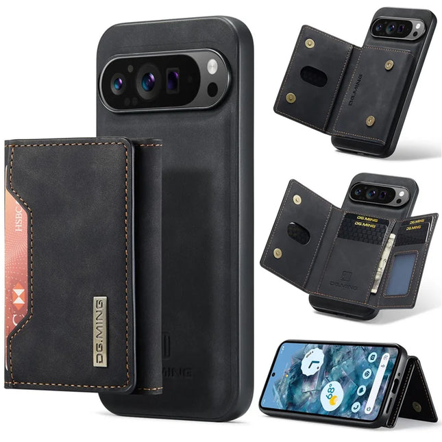 DG.MING M2 Series for Google Pixel 9 Pro XL Case PU+PC+TPU Phone Cover Detachable Wallet - Black