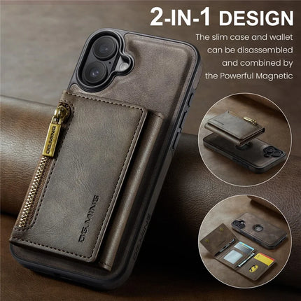 DG.MING M5 Series For iPhone 16 Case Detachable Magnetic Leather Phone Cover with Card Slots