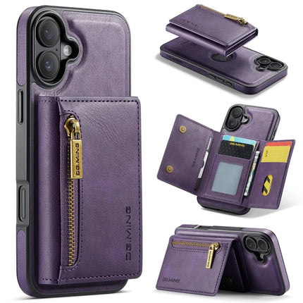 DG.MING M5 Series For iPhone 16 Case Detachable Magnetic Leather Phone Cover with Card Slots - Purple