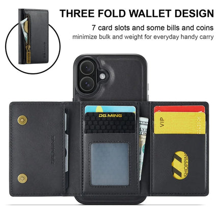 DG.MING M5 Series For iPhone 16 Plus Case Detachable Magnetic Leather Phone Cover with Card Slots