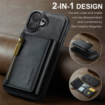 DG.MING M5 Series For iPhone 16 Plus Case Detachable Magnetic Leather Phone Cover with Card Slots