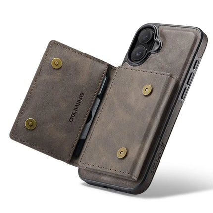 DG.MING M5 Series For iPhone 16 Plus Case Detachable Magnetic Leather Phone Cover with Card Slots