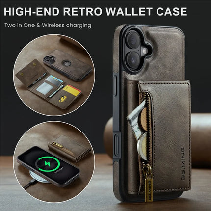 DG.MING M5 Series For iPhone 16 Plus Case Detachable Magnetic Leather Phone Cover with Card Slots