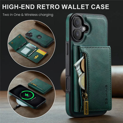 DG.MING M5 Series For iPhone 16 Plus Case Detachable Magnetic Leather Phone Cover with Card Slots