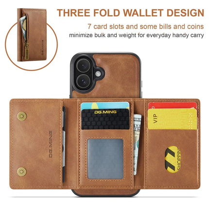 DG.MING M5 Series For iPhone 16 Plus Case Detachable Magnetic Leather Phone Cover with Card Slots