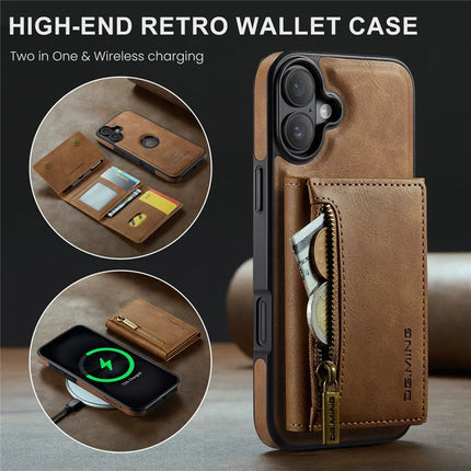 DG.MING M5 Series For iPhone 16 Plus Case Detachable Magnetic Leather Phone Cover with Card Slots
