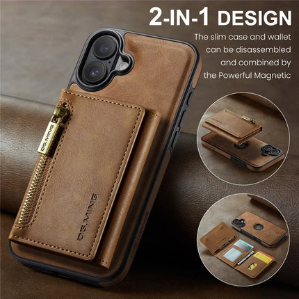 DG.MING M5 Series For iPhone 16 Plus Case Detachable Magnetic Leather Phone Cover with Card Slots