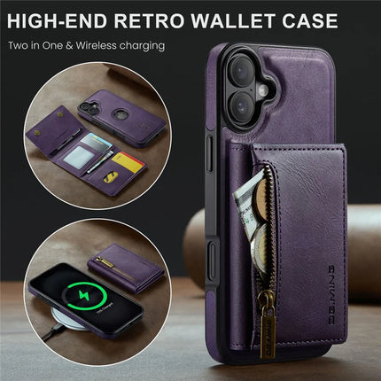 DG.MING M5 Series For iPhone 16 Plus Case Detachable Magnetic Leather Phone Cover with Card Slots