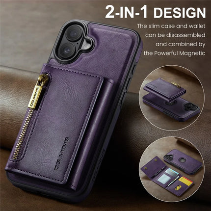 DG.MING M5 Series For iPhone 16 Plus Case Detachable Magnetic Leather Phone Cover with Card Slots