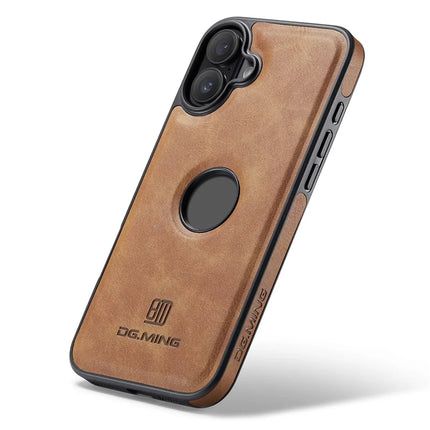 DG.MING For iPhone 16 Case Anti-Drop Leather Coated PC+TPU Phone Back Cover