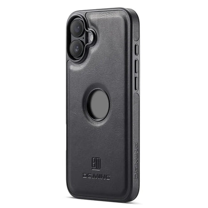 DG.MING For iPhone 16 Plus Case Anti-Drop Leather Coated PC+TPU Phone Back Cover - Black