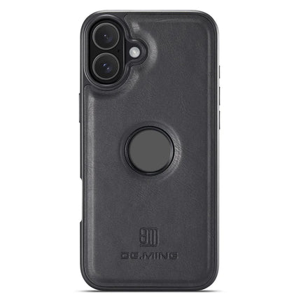 DG.MING For iPhone 16 Plus Case Anti-Drop Leather Coated PC+TPU Phone Back Cover