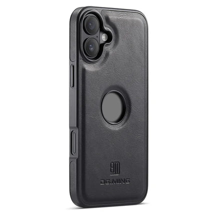 DG.MING For iPhone 16 Plus Case Anti-Drop Leather Coated PC+TPU Phone Back Cover