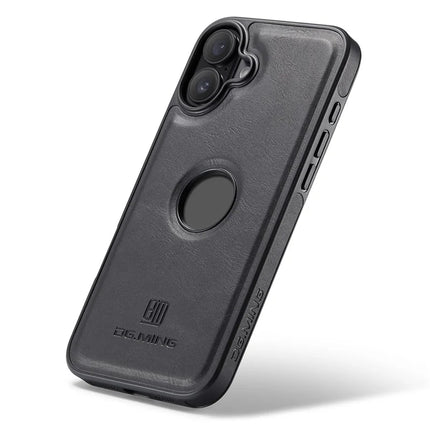 DG.MING For iPhone 16 Plus Case Anti-Drop Leather Coated PC+TPU Phone Back Cover