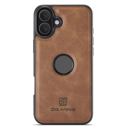 DG.MING For iPhone 16 Plus Case Anti-Drop Leather Coated PC+TPU Phone Back Cover