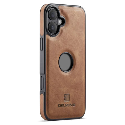 DG.MING For iPhone 16 Plus Case Anti-Drop Leather Coated PC+TPU Phone Back Cover