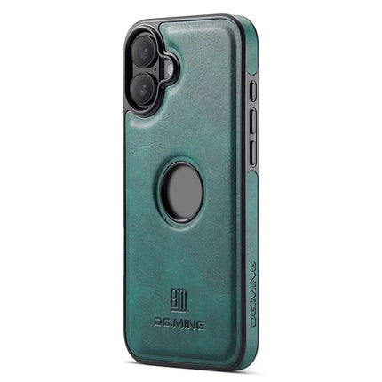 DG.MING For iPhone 16 Plus Case Anti-Drop Leather Coated PC+TPU Phone Back Cover - Green