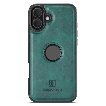 DG.MING For iPhone 16 Plus Case Anti-Drop Leather Coated PC+TPU Phone Back Cover