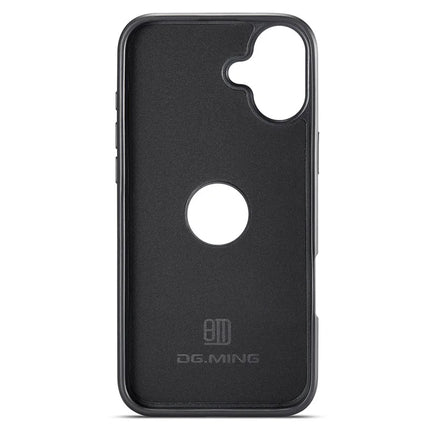 DG.MING For iPhone 16 Plus Case Anti-Drop Leather Coated PC+TPU Phone Back Cover