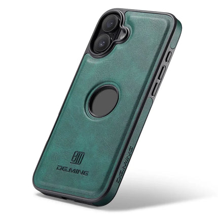 DG.MING For iPhone 16 Plus Case Anti-Drop Leather Coated PC+TPU Phone Back Cover
