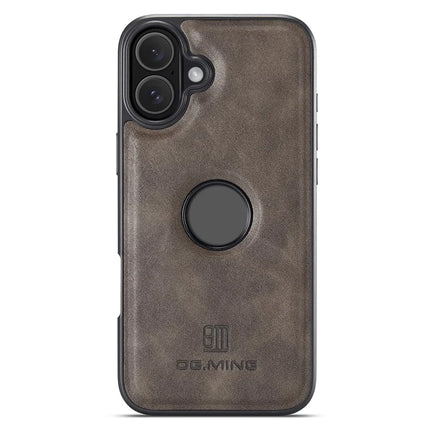 DG.MING For iPhone 16 Plus Case Anti-Drop Leather Coated PC+TPU Phone Back Cover