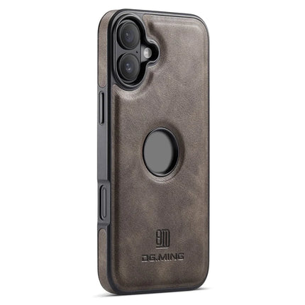 DG.MING For iPhone 16 Plus Case Anti-Drop Leather Coated PC+TPU Phone Back Cover