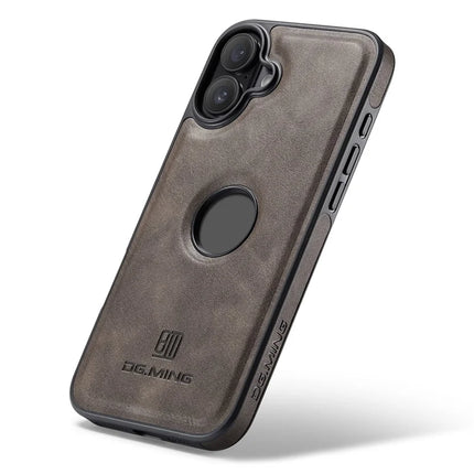 DG.MING For iPhone 16 Plus Case Anti-Drop Leather Coated PC+TPU Phone Back Cover