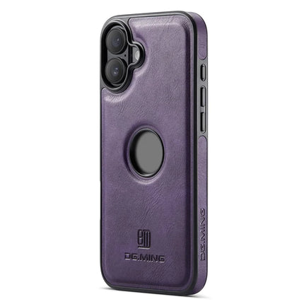 DG.MING For iPhone 16 Plus Case Anti-Drop Leather Coated PC+TPU Phone Back Cover - Purple