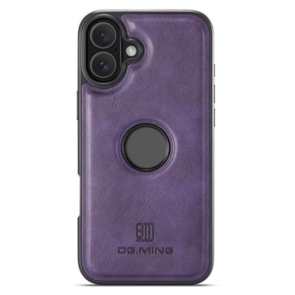 DG.MING For iPhone 16 Plus Case Anti-Drop Leather Coated PC+TPU Phone Back Cover