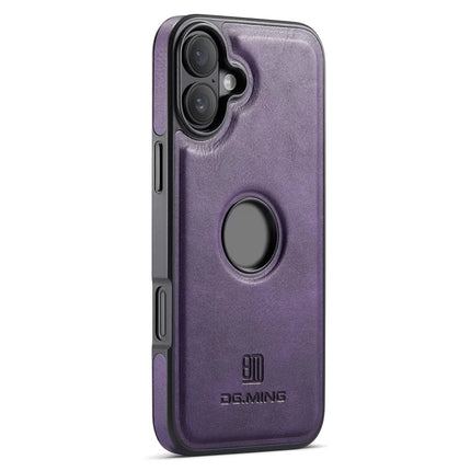 DG.MING For iPhone 16 Plus Case Anti-Drop Leather Coated PC+TPU Phone Back Cover