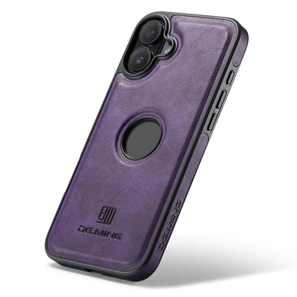 DG.MING For iPhone 16 Plus Case Anti-Drop Leather Coated PC+TPU Phone Back Cover