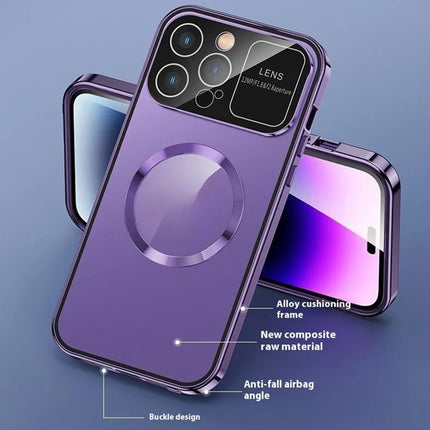 For iPhone 16 Pro Max Case Compatible with MagSafe Double-Sided Tempered Glass+Metal Phone Cover