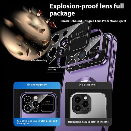 For iPhone 16 Pro Max Case Compatible with MagSafe Double-Sided Tempered Glass+Metal Phone Cover