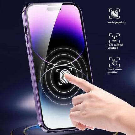 For iPhone 16 Pro Max Case Compatible with MagSafe Double-Sided Tempered Glass+Metal Phone Cover
