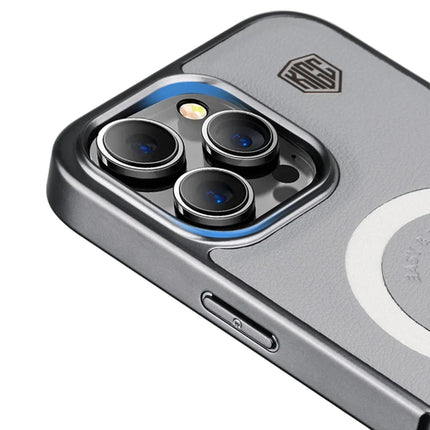 KIGC For iPhone 16 Pro Case Compatible with MagSafe Leather+PC+TPU Electroplating Phone Cover
