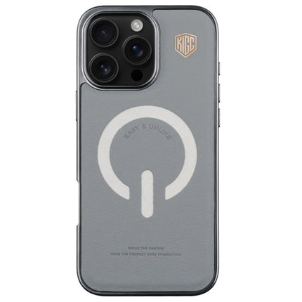KIGC For iPhone 16 Pro Max Case Compatible with MagSafe Leather+PC+TPU Electroplating Phone Cover - Grey