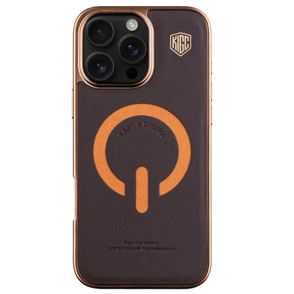 KIGC For iPhone 16 Pro Max Case Compatible with MagSafe Leather+PC+TPU Electroplating Phone Cover - Titanium Gold