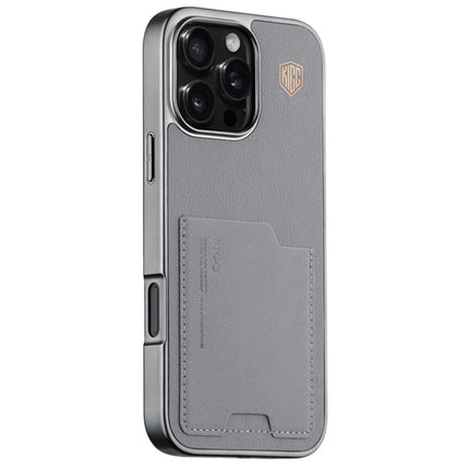 KIGC For iPhone 16 Pro Case Leather+PC+TPU Electroplating Phone Cover with Card Holder - Grey