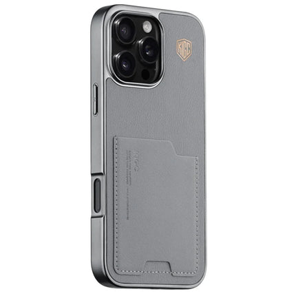 KIGC For iPhone 16 Pro Max Case Leather+PC+TPU Electroplating Phone Cover with Card Holder - Grey